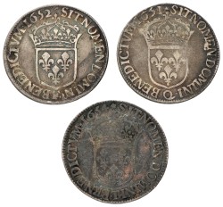 France. Louis XIII. Lot (3) ½ Ecu. 1651, 1652 & 1654. F - VF.