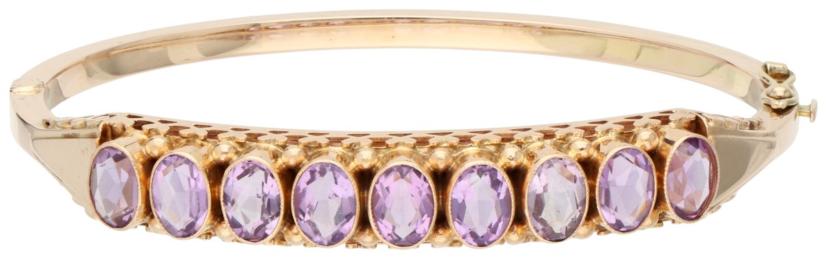 14K Roségouden bangle armband bezet met ca. 5.40 ct. amethist.