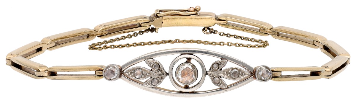 14K Geelgouden schakelarmband met diamanten