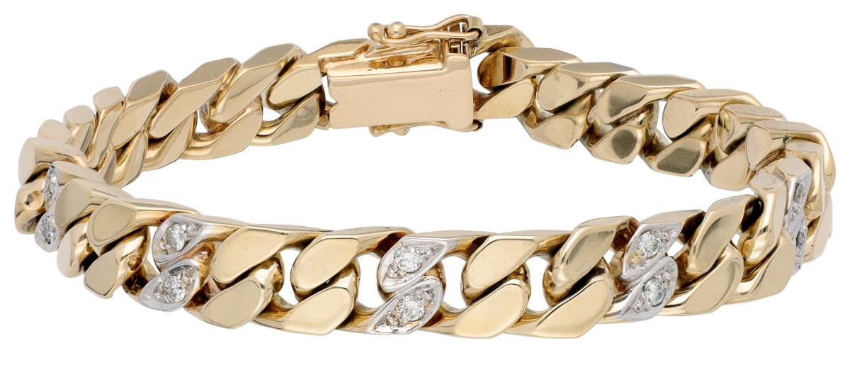 Wempe 14K bicolor gouden gourmette armband bezet met ca. 0.45 ct. diamant.