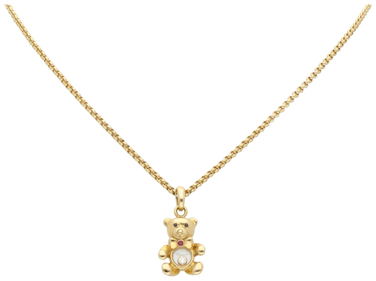 Chopard 18K geelgouden 'Happy Diamonds Teddy bear' hanger aan collier