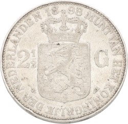 2½ Gulden. Wilhelmina. 1898a met punt. Zeer Fraai.