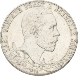 German states. Schwarzburg-Sonderhausen. Karl Günther. 2 mark - 25th anniversary of the reign. 1905. VF / XF.