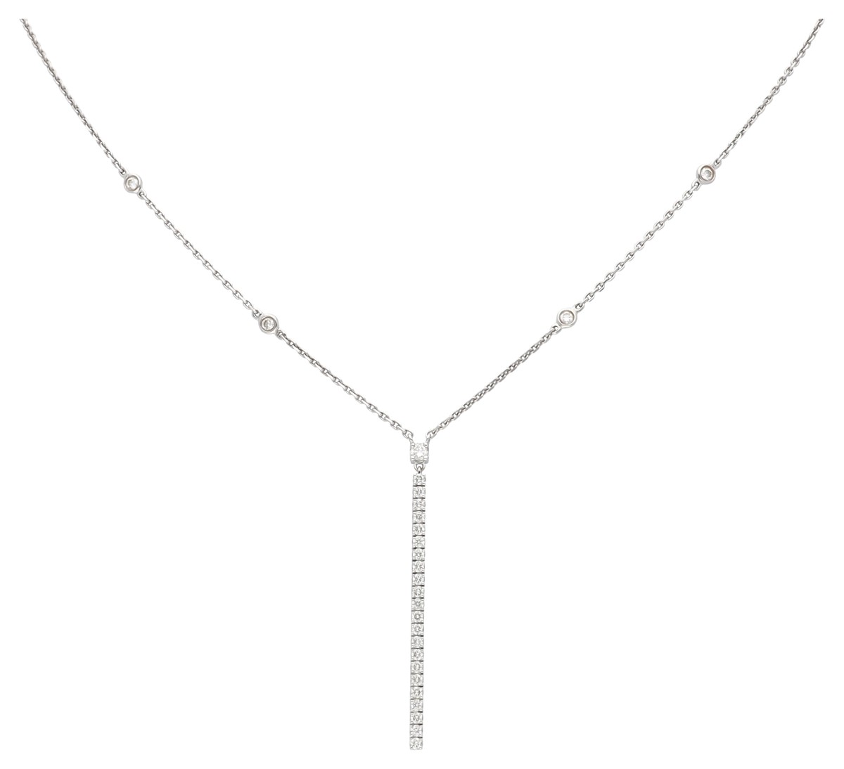 Messika 18K witgouden 'Gatsby' verticale bar hanger aan collier.