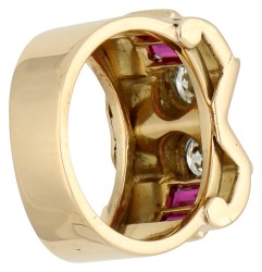 18K Geelgouden retro ring met ca. 0.62 ct. diamant en synthetisch saffier.