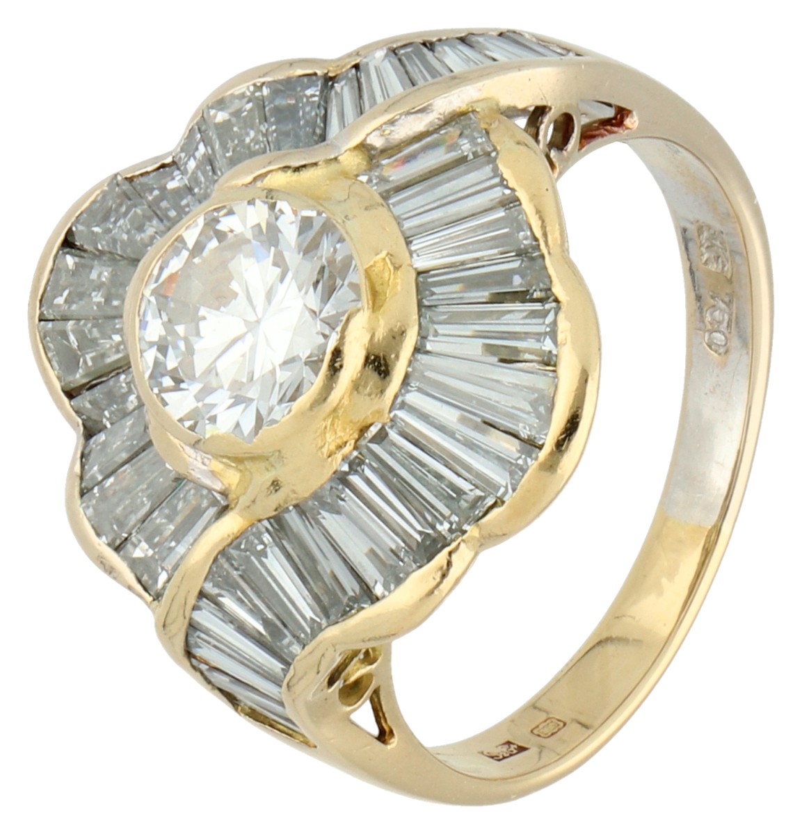 18K Geelgouden rozet ring bezet met ca. 2.5 ct. diamant.