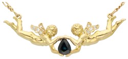 18K Geelgouden cupido collier bezet met saffier en diamant.