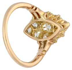 14K Roségouden navette ring bezet met ca. 1.35 ct. diamanten.