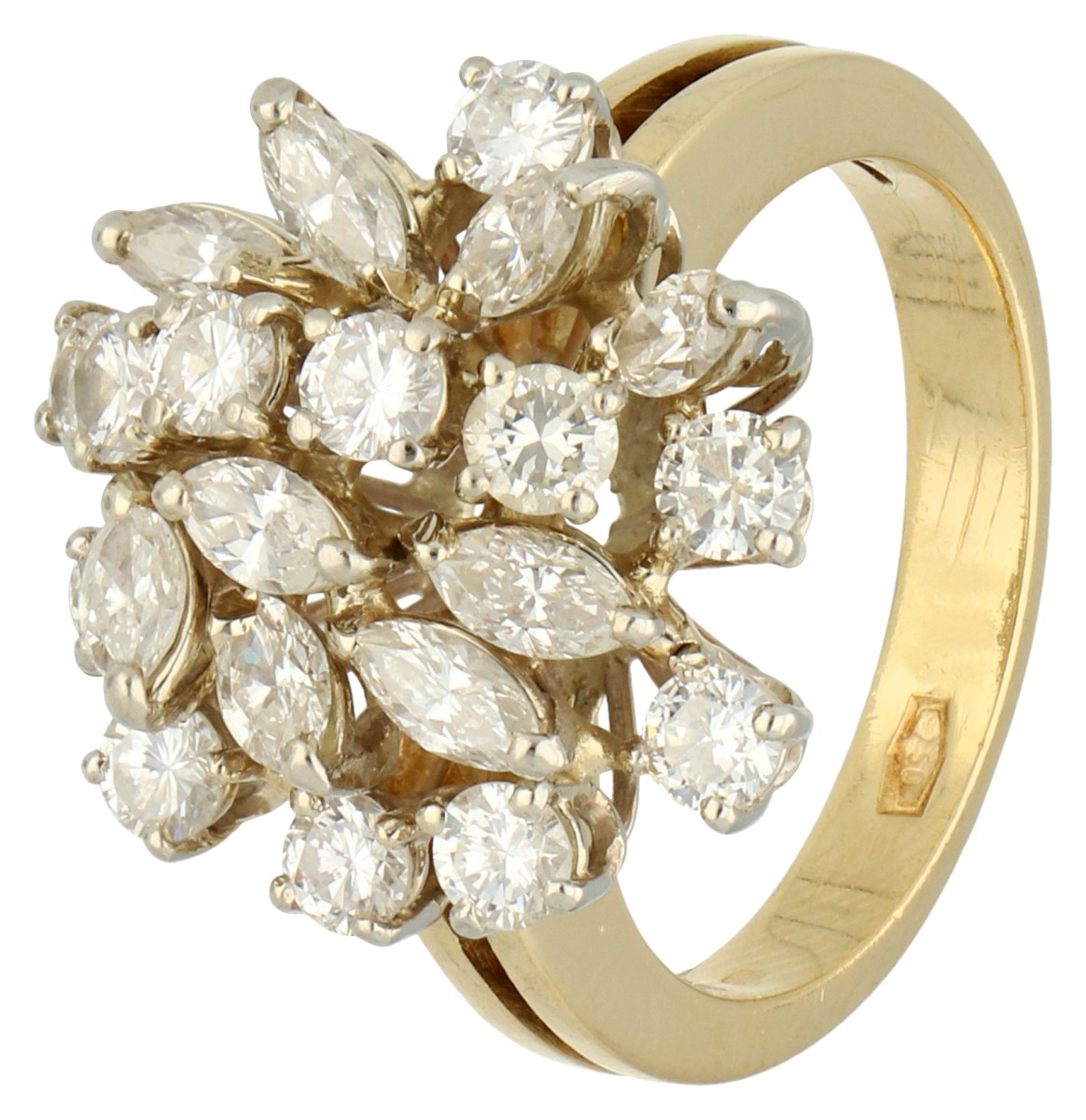 18K Geelgouden rozet ring bezet met ca. 1.65 ct. diamanten.