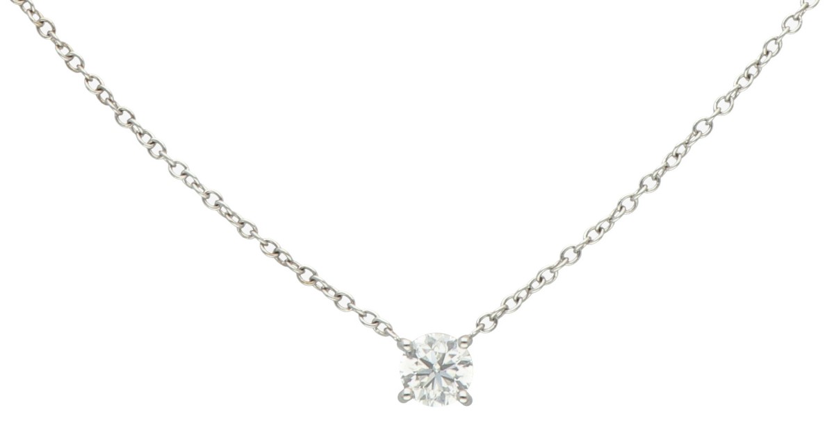 18K Witgouden collier met solitair ca. 0.46 ct. diamant.