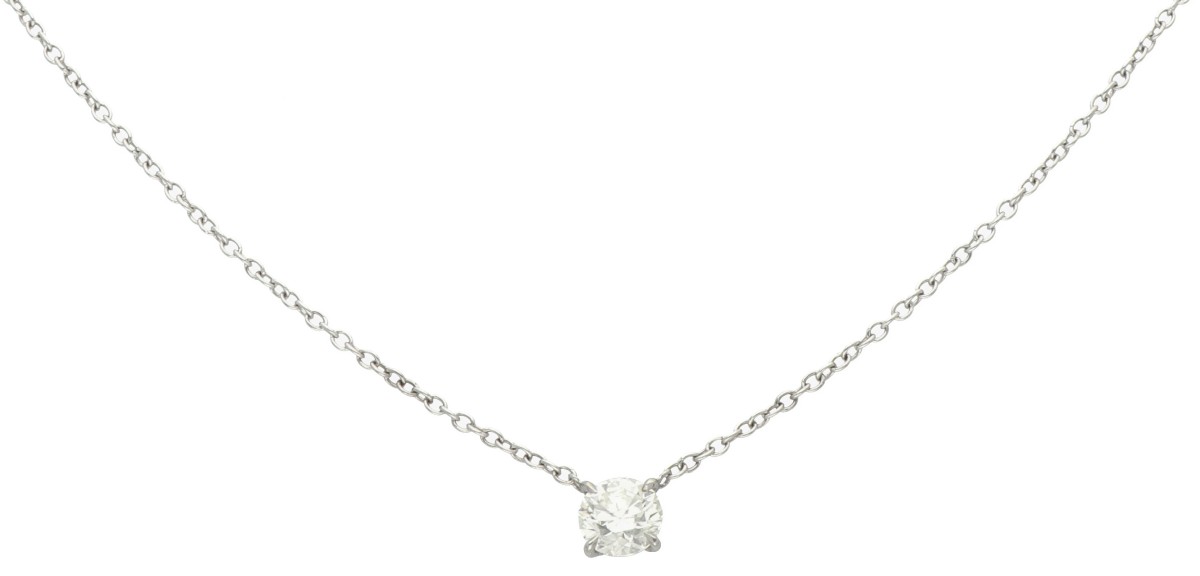 18K Witgouden solitair collier bezet met ca. 0.56 ct. diamant.