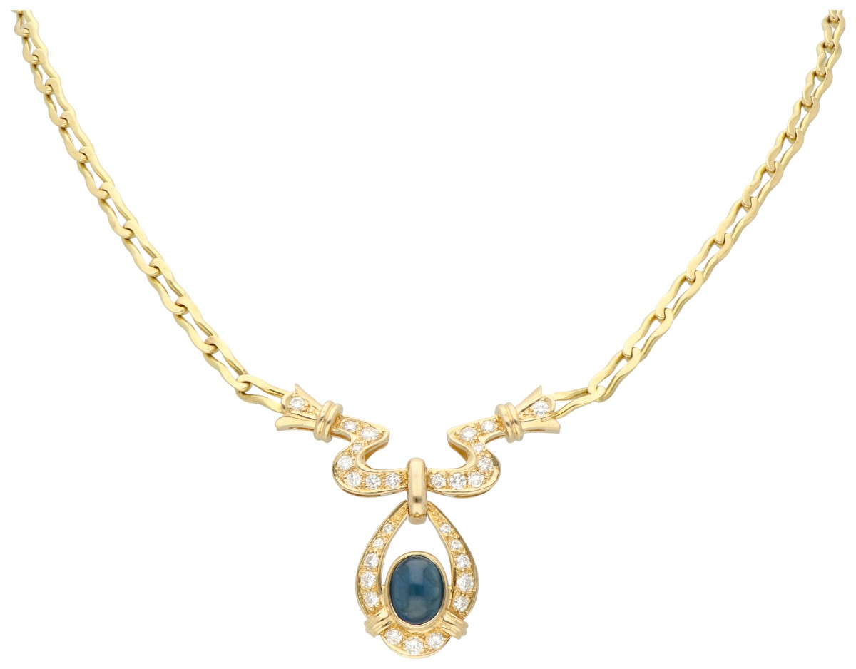 18K Geelgouden collier bezet saffier en diamant.