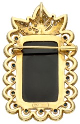 14K Geelgouden multifunctionele broche/hanger bezet met onyx en opaal.