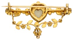 14K Roségouden antieke sweetheart brooch met glasparels.