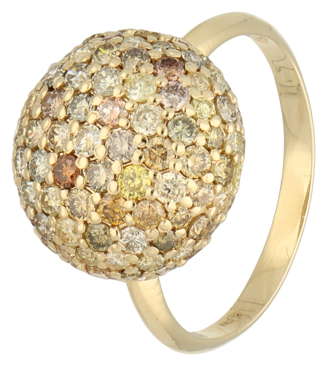 14K Geelgouden pavé ring met ca. 2.34 ct. diamanten.