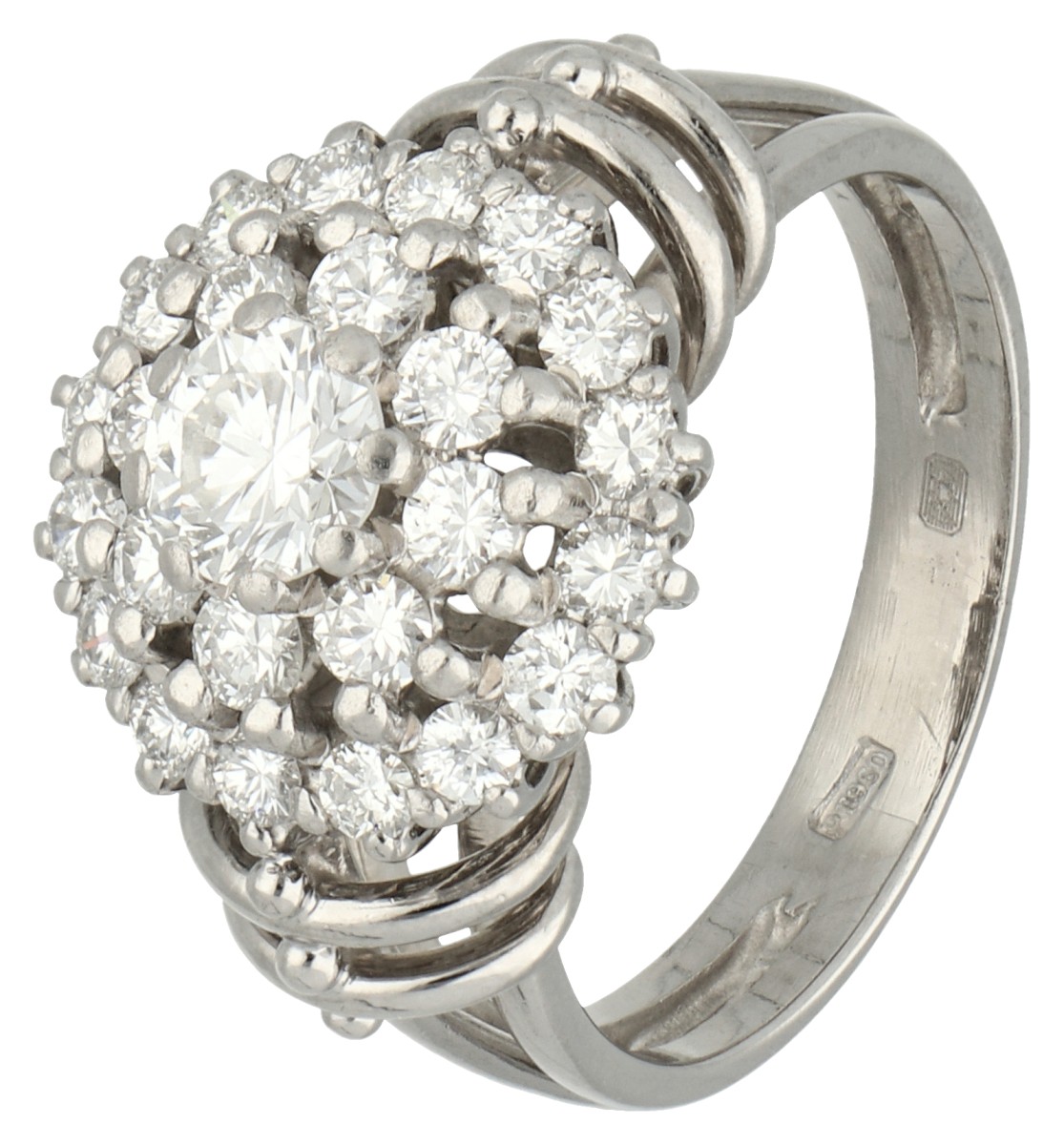 Platina rozet ring bezet met diamant.