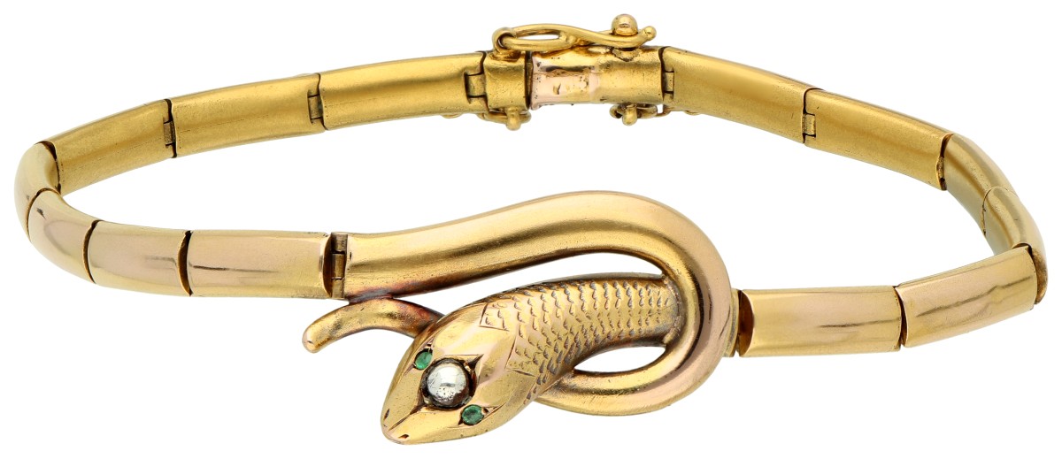 14K Geelgouden schakel armband met slangenkop