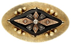 14K Geelgouden ring met onyx en diamant