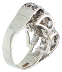 18K Witgouden retro ring met roos geslepen diamant.