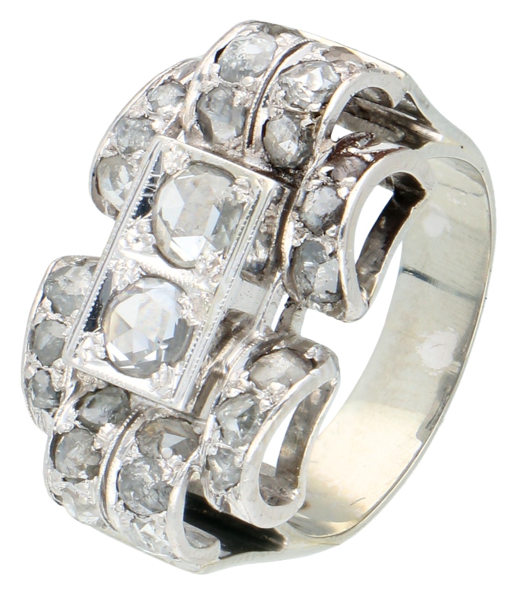 18K Witgouden retro ring met roos geslepen diamant.