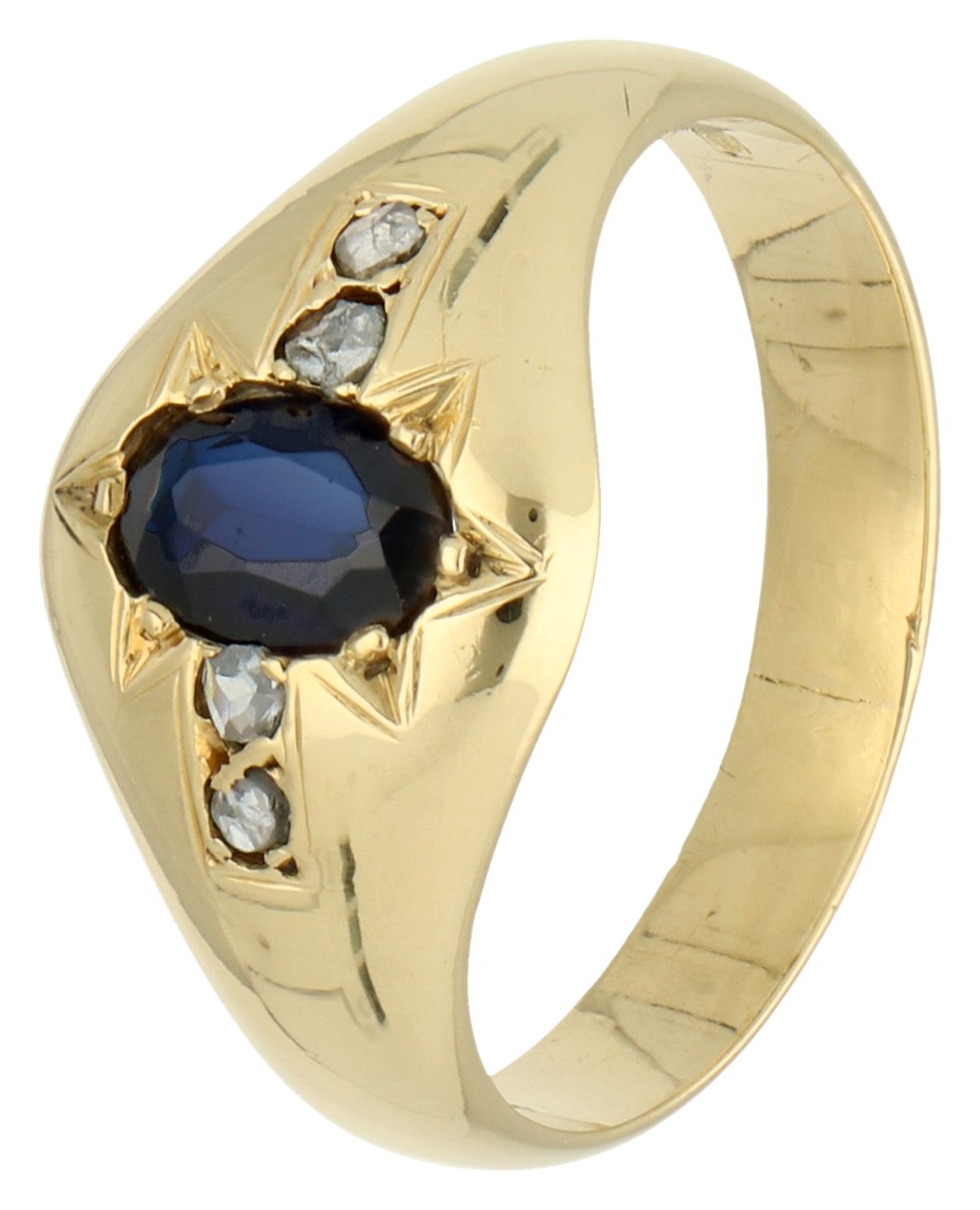 14K geelgouden vintage ring met diamant en saffier.