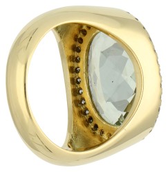18K Geelgouden ring bezet met blauw-groene quartz en diamant.
