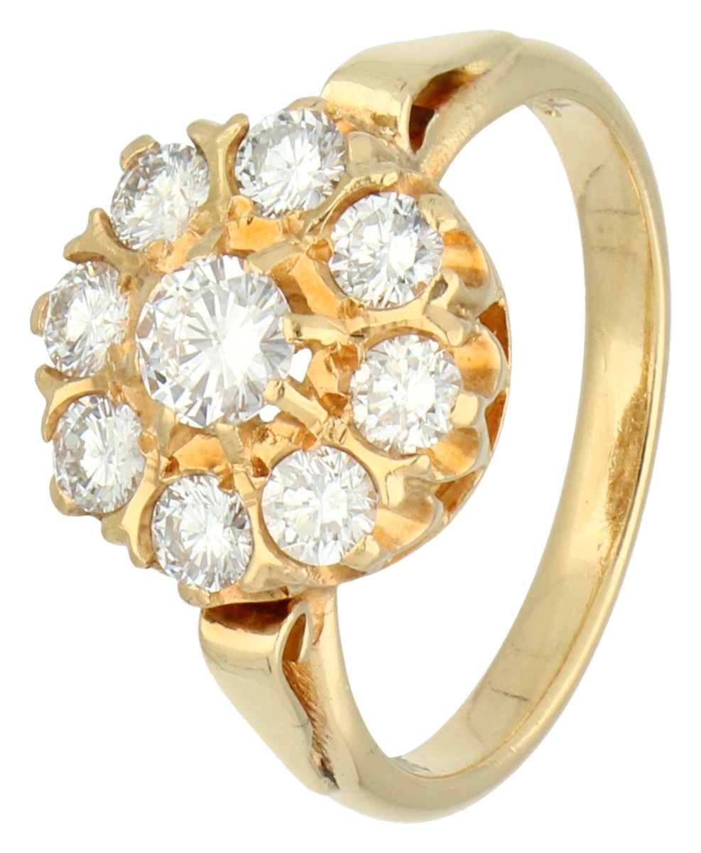 18K Geelgouden rozet ring bezet met ca. 0.89 ct. diamant.