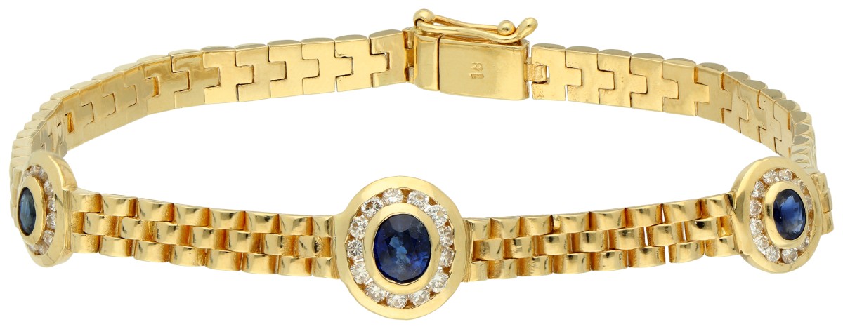 18K Geelgouden rolex schakel armband met synthetische saffieren.