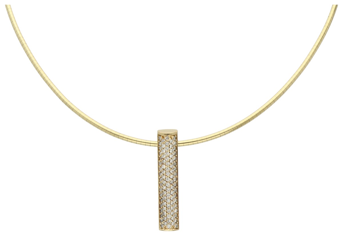 18K Geelgouden slangencollier en hanger met ca. 0.88 ct. diamant