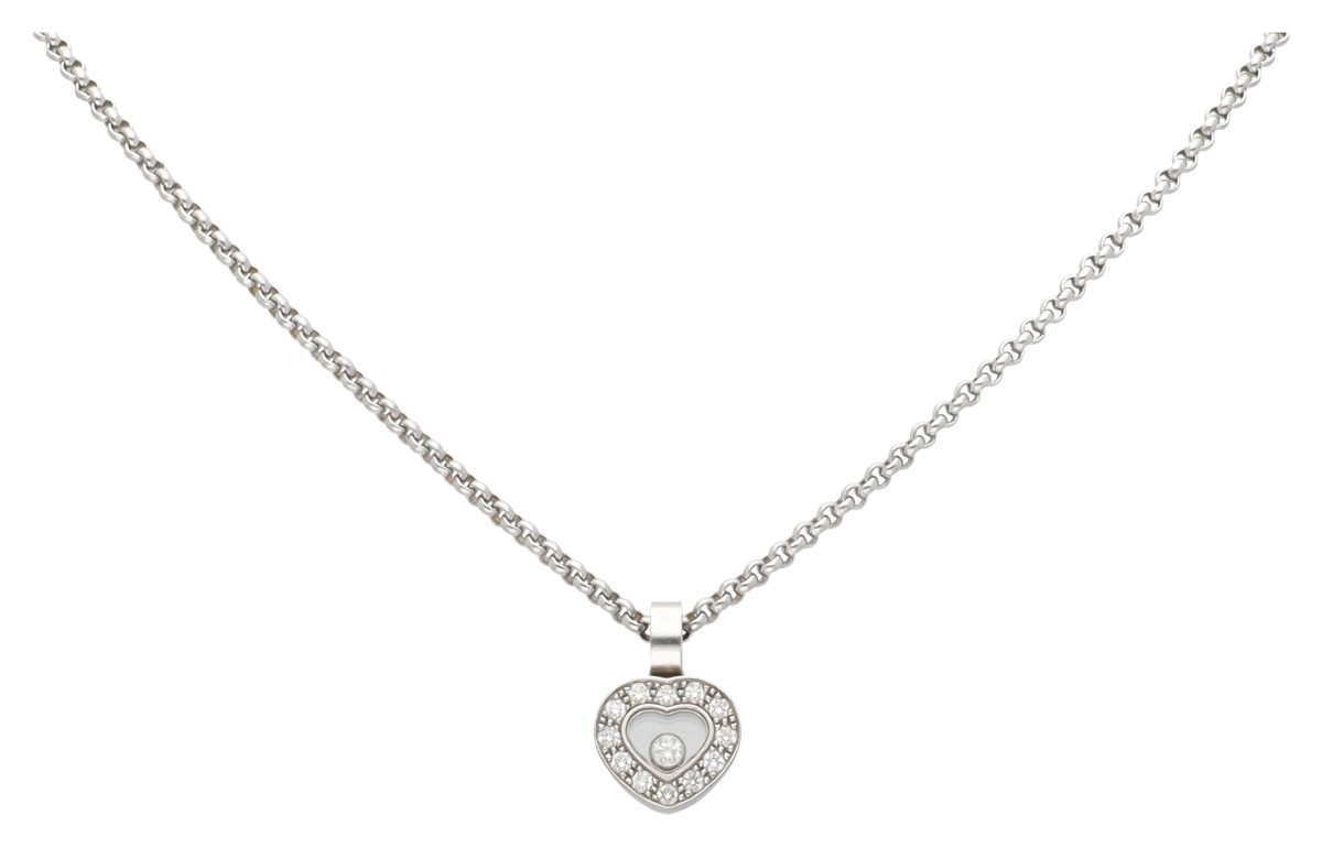 Chopard 18K witgouden 'Happy Diamonds' heart pendant en collier