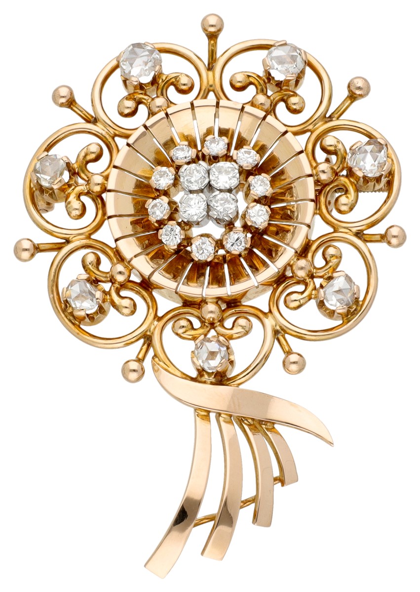 14K Geelgouden broche met 0.54 ct. diamant