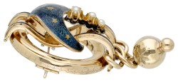 BWG Geelgouden broche met cultivé parels en emaille