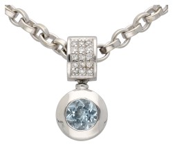 Bron 14K witgouden collier met hanger bezet met ca. 0.06 ct. diamant en spinel