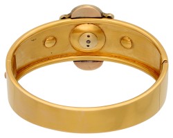 14K geelgouden bangle armband met zaadparels en emaille.