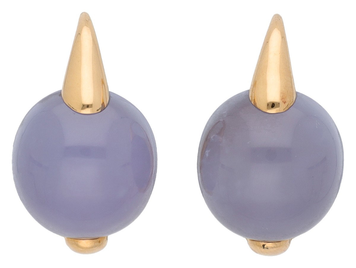 Pomellato 18K geelgouden 'Luna' oorbellen met chalcedoon