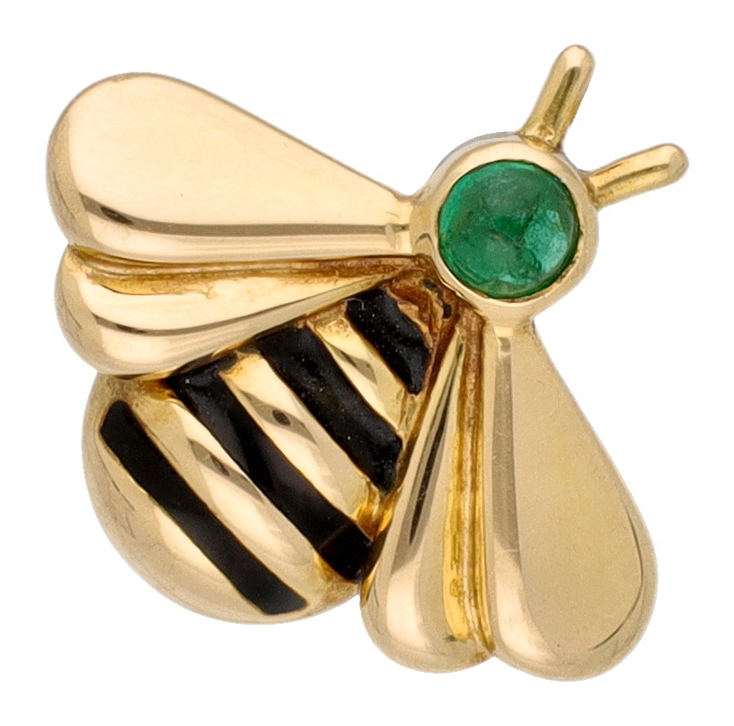 Cartier 18K geelgouden bijen speld bezet met ca. 0.10 ct. smaragd