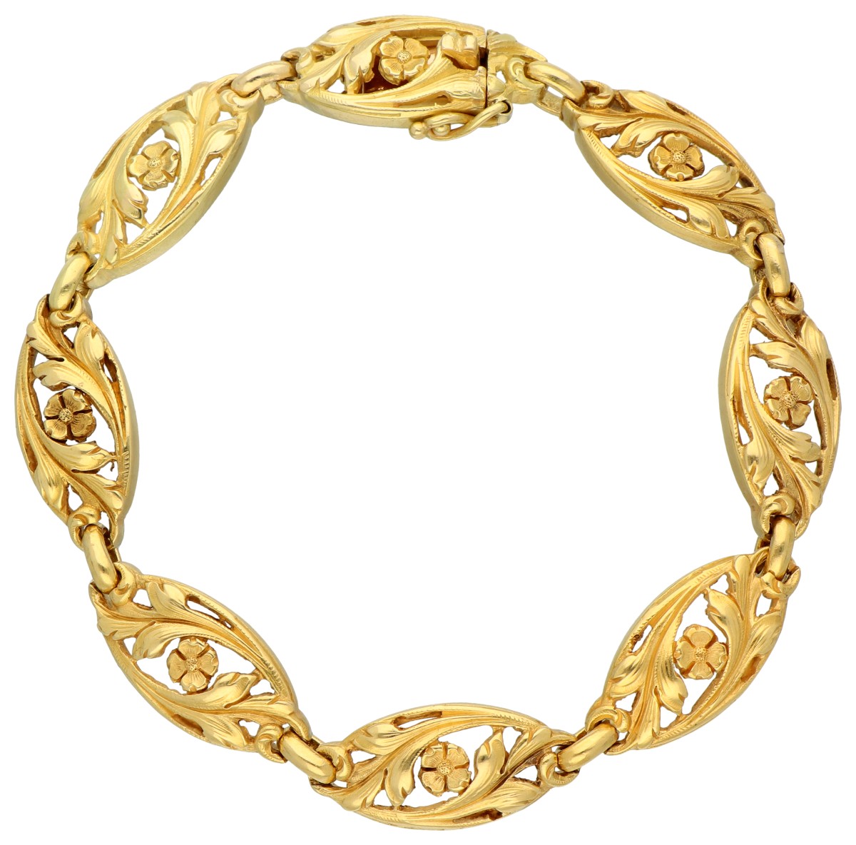 18K geelgouden florale schakel armband