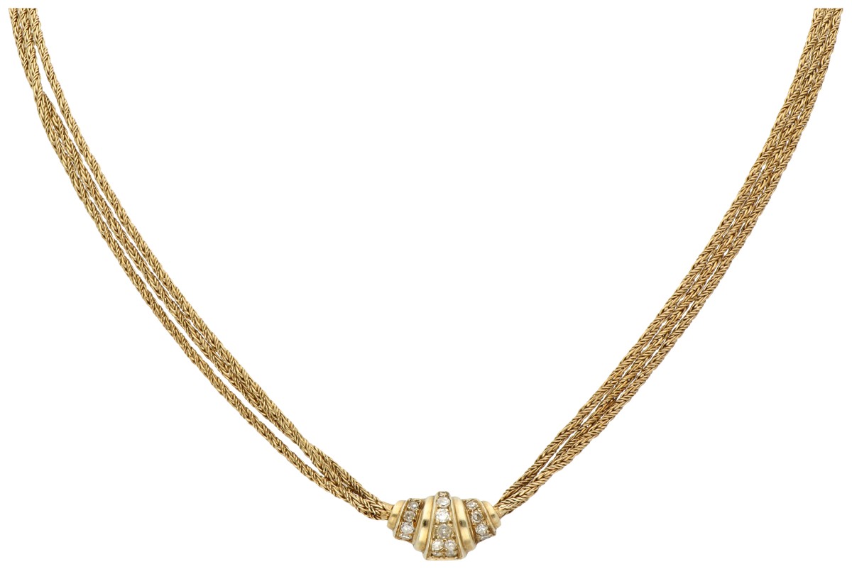 Grossé 14k geelgouden collier bezet met ca. 0.13 ct. diamant.