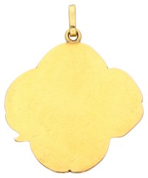 18K geelgouden art Nouveau hanger met vrouwenprofiel bezet met diamant
