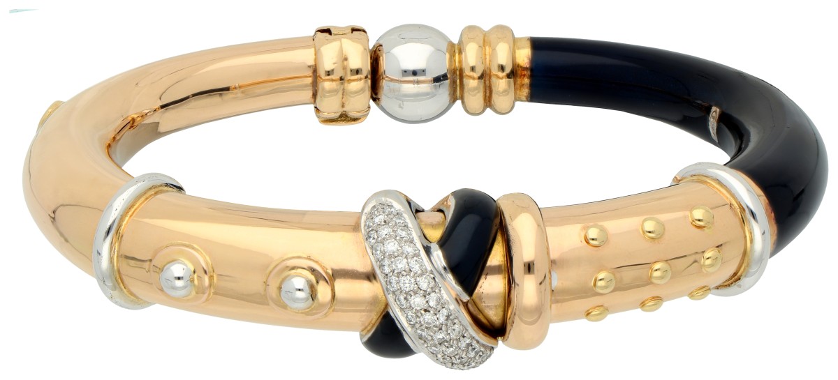 La Nouvelle bague 18K geelgouden bangle armband bezet met ca. 0.25 ct. diamant en emaille