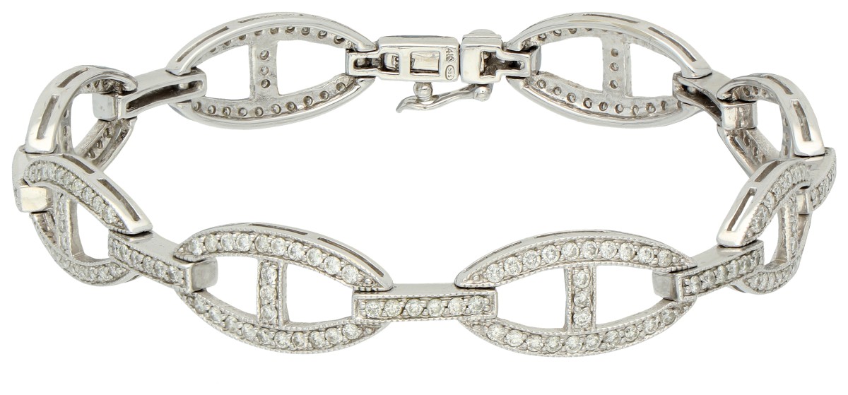 14K witgouden Art Deco armband bezet met ca. 1.12 ct. diamant