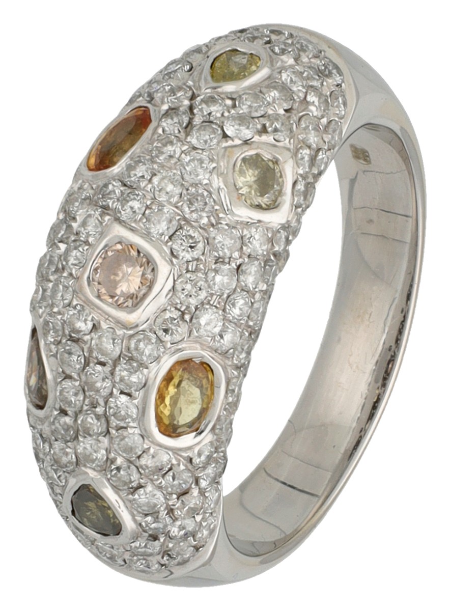 18K witgouden cocktailring met diamanten en synthetische saffieren