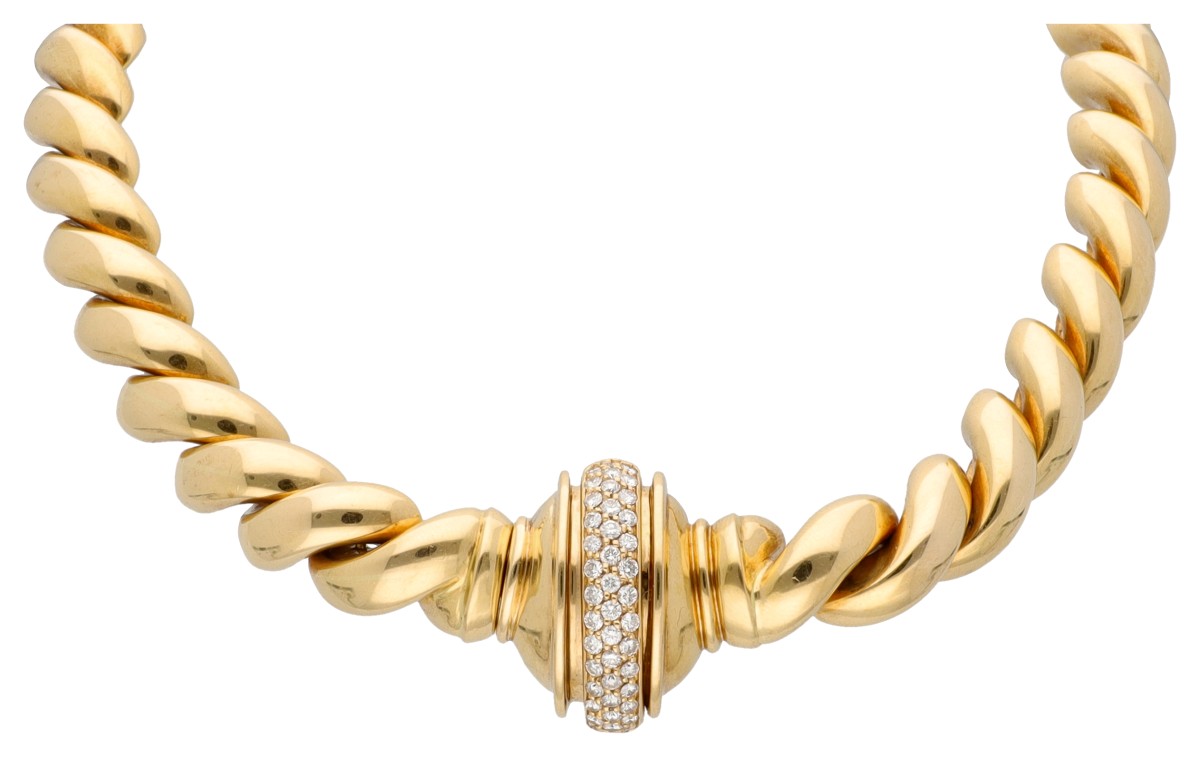 Piaget 18K geelgouden schakelcollier bezet met ca. 0.86 ct. diamant.