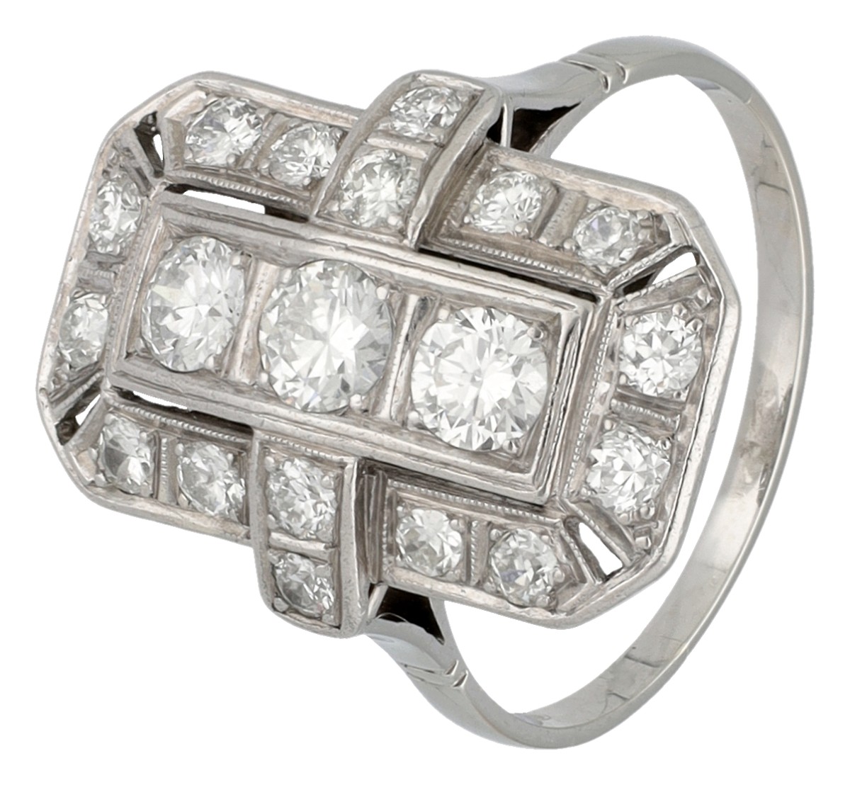 14K witgouden Art Deco prinsessen ring bezet met ca. 1.34 ct. diamant