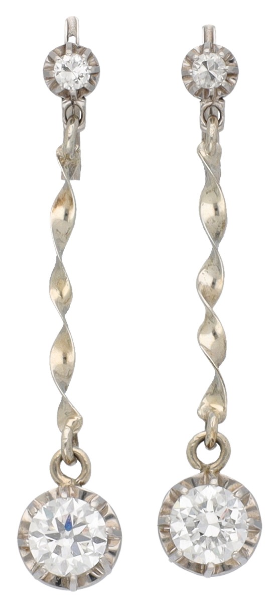 Gouden/platina oorbellen bezet met ca. 1.64 ct. diamant