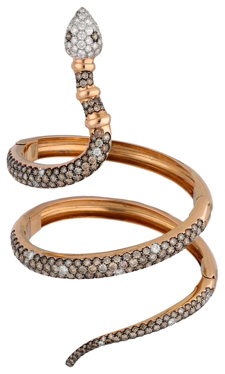 18K roségouden slangen bangle met 10.32 ct. diamant