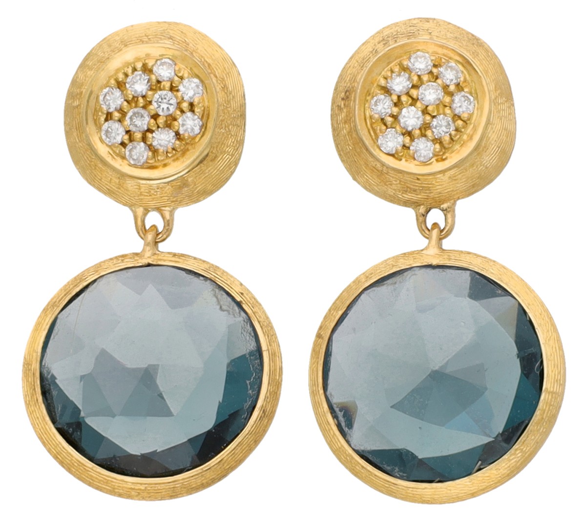 Marco Bicego 18K geelgouden 'Jaipur' oorbellen bezet met ca. 6.26 ct. topaas en ca. 0.10 ct. diamant