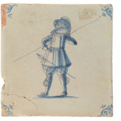 Een lot van (9) Delftse  tegels met diverse voorstellingen en hoekmotieven. Waaronder ossekopjes en spinnekopjes. Nederland, 18e eeuw.