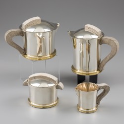 Art Deco koffie- en theeservies (4), Jean Puiforcat, Parijs ca. 1935, zilver.