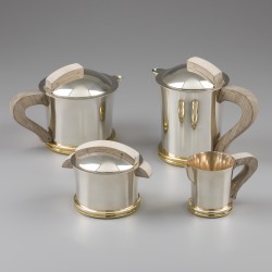 Art Deco koffie- en theeservies (4), Jean Puiforcat, Parijs ca. 1935, zilver.